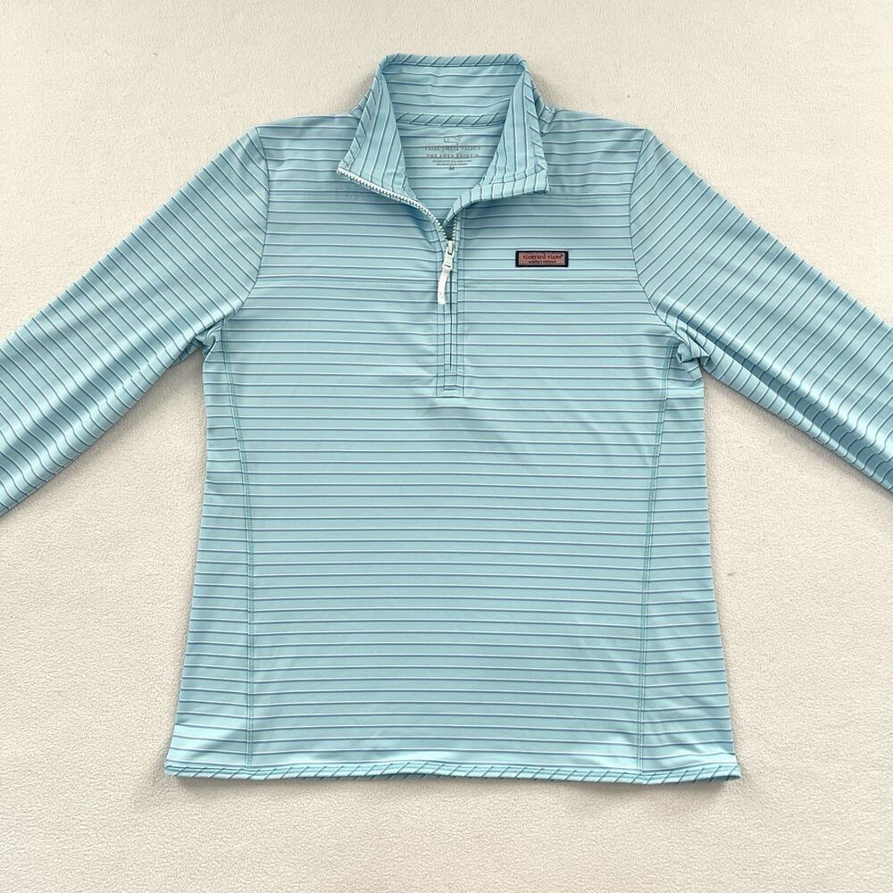 Vineyard Vines Turquoise Aqua Blue Stripe Sankaty Shep Shirt 1/4 Zip Shirt M